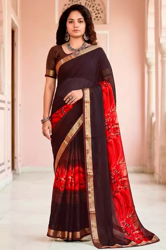 brown woven cotton saree with blouse