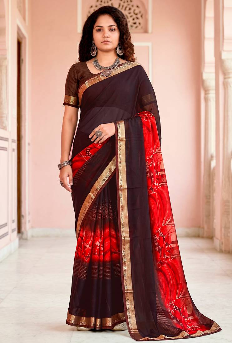 brown woven cotton saree with blouse