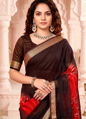 brown woven cotton saree with blouse 2