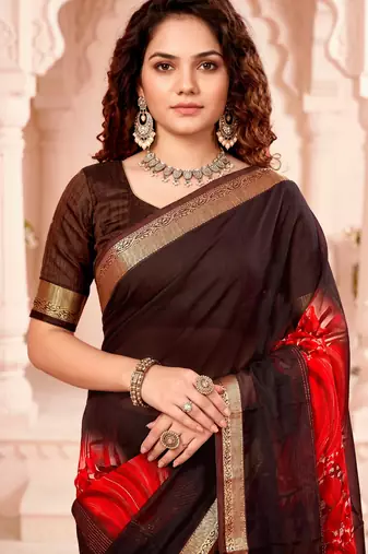 brown woven cotton saree with blouse