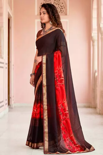 brown woven cotton saree with blouse
