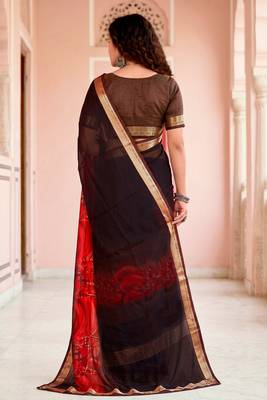 brown woven cotton saree with blouse 4