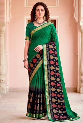 green woven cotton saree with blouse 1
