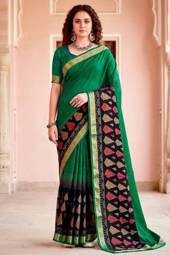 green woven cotton saree with blouse