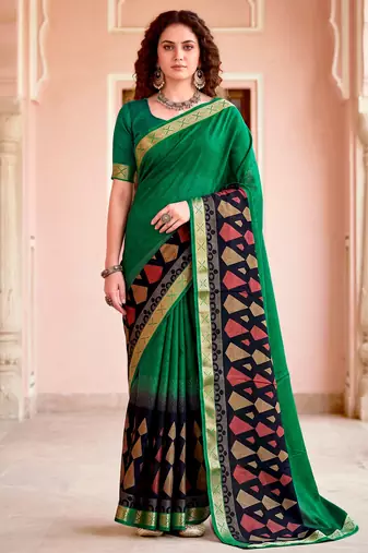 green woven cotton saree with blouse