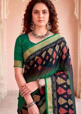 green woven cotton saree with blouse 2