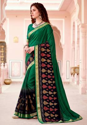 green woven cotton saree with blouse 3