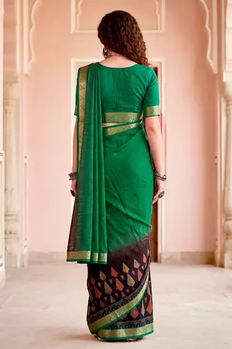 green woven cotton saree with blouse