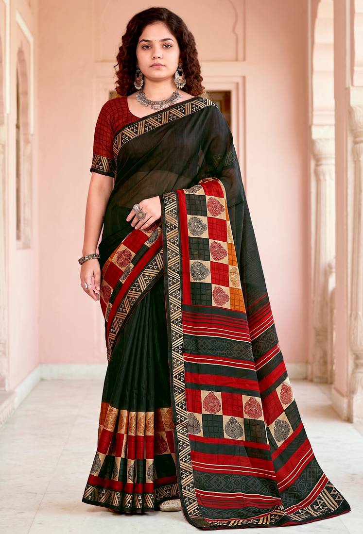 green woven cotton saree with blouse