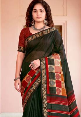 green woven cotton saree with blouse 2