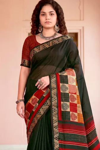 green woven cotton saree with blouse