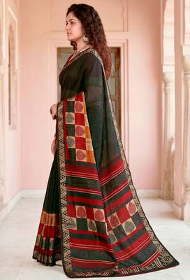 green woven cotton saree with blouse 3