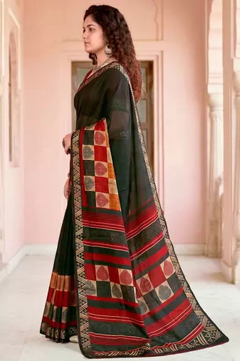 green woven cotton saree with blouse