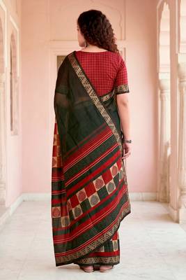 green woven cotton saree with blouse 4