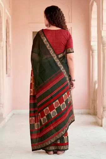 green woven cotton saree with blouse