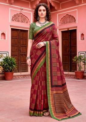 maroon woven cotton saree with blouse 1