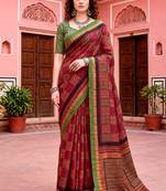 maroon woven cotton saree with blouse