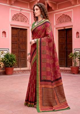 maroon woven cotton saree with blouse 3