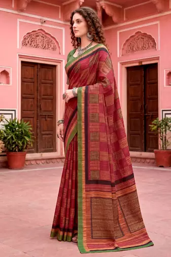maroon woven cotton saree with blouse