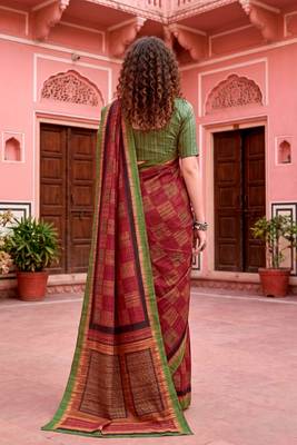 maroon woven cotton saree with blouse 4