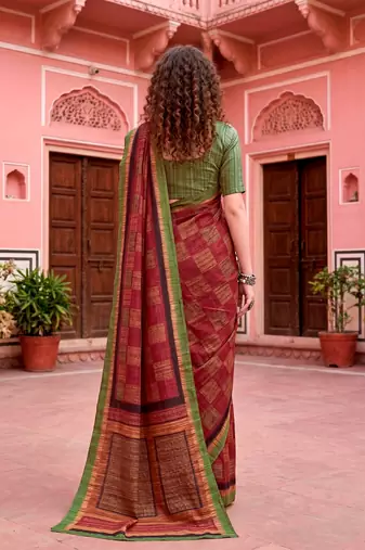 maroon woven cotton saree with blouse
