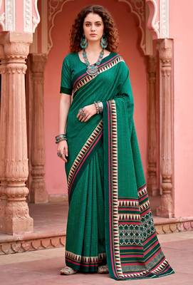 green woven cotton saree with blouse 1