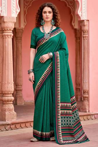 green woven cotton saree with blouse