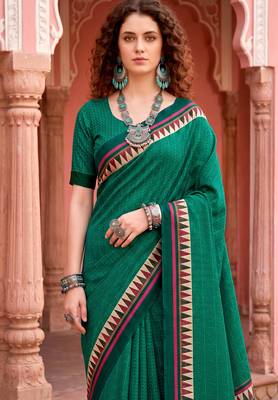 green woven cotton saree with blouse 2