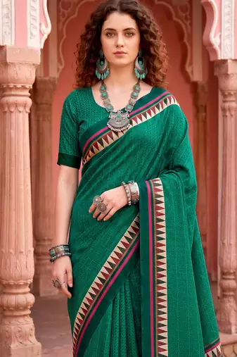 green woven cotton saree with blouse