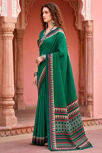 green woven cotton saree with blouse