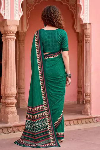 green woven cotton saree with blouse