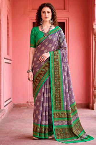 lavender woven cotton saree with blouse