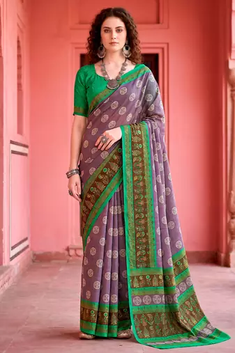 lavender woven cotton saree with blouse