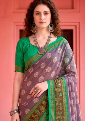 lavender woven cotton saree with blouse 2