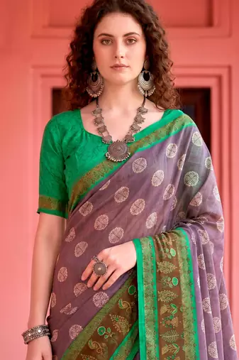 lavender woven cotton saree with blouse