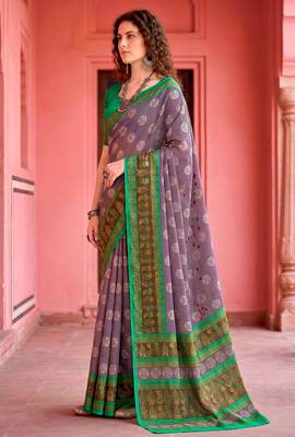 lavender woven cotton saree with blouse 3