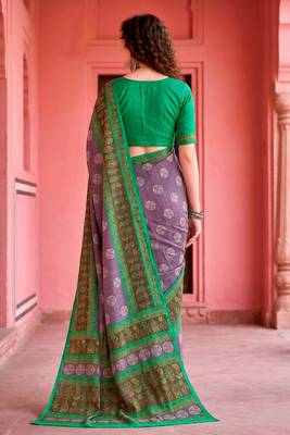 lavender woven cotton saree with blouse 4