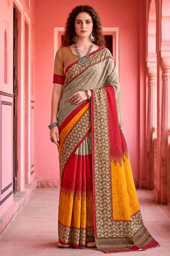 grey woven cotton saree with blouse