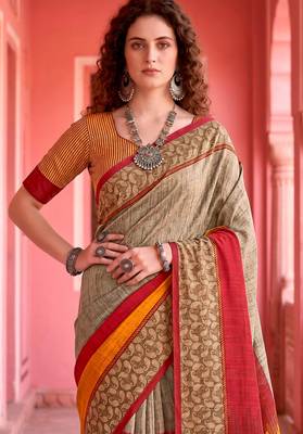 grey woven cotton saree with blouse 2