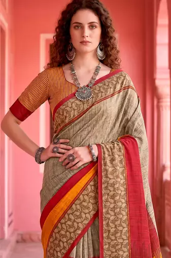grey woven cotton saree with blouse