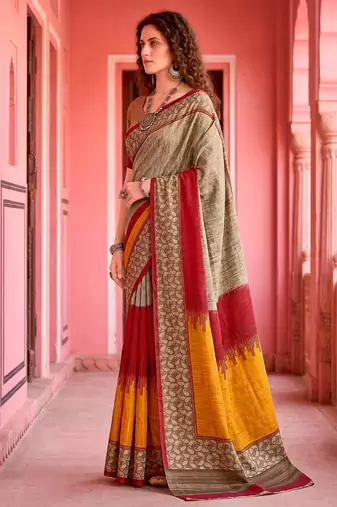 grey woven cotton saree with blouse
