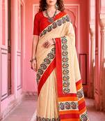 cream woven cotton saree with blouse