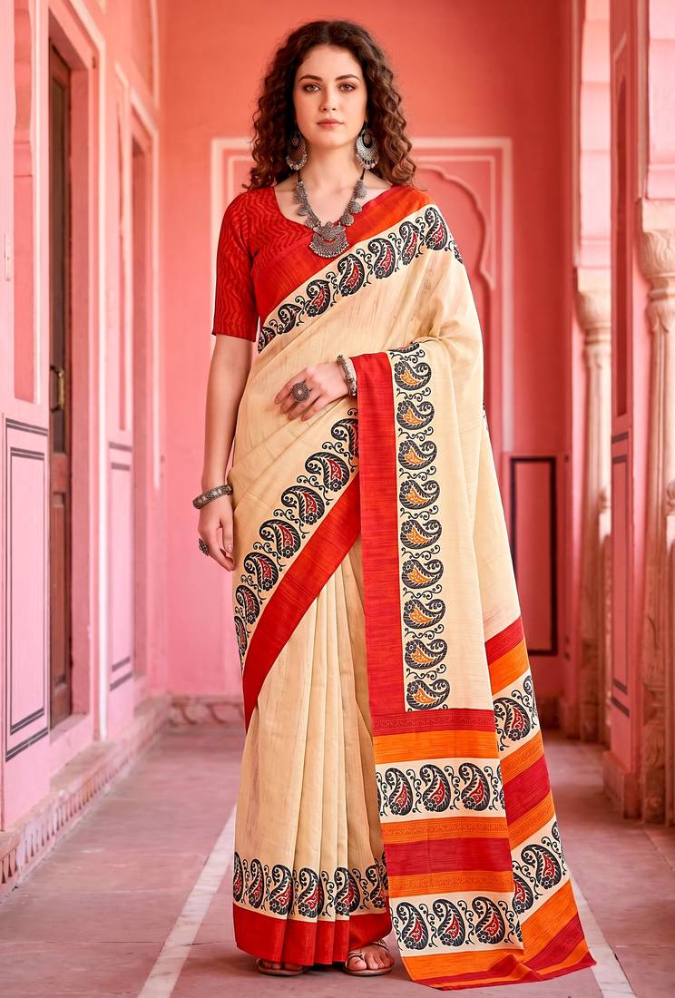 cream woven cotton saree with blouse