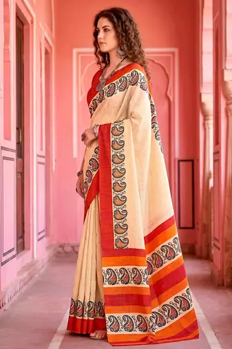 cream woven cotton saree with blouse