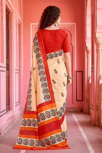 cream woven cotton saree with blouse