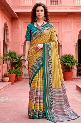 mustard woven cotton saree with blouse