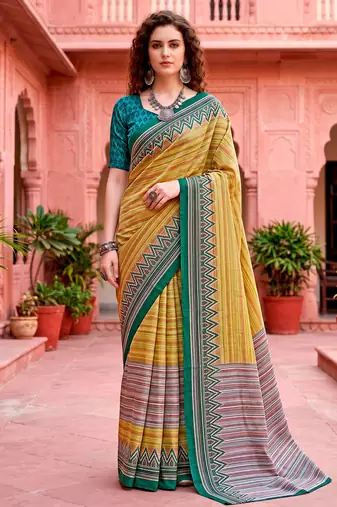 mustard woven cotton saree with blouse