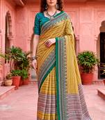 mustard woven cotton saree with blouse