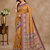 dark yellow printed pasmina print with dori silk saree