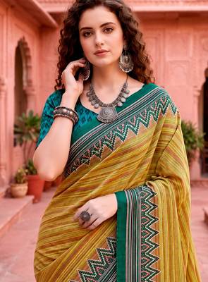 mustard woven cotton saree with blouse 2